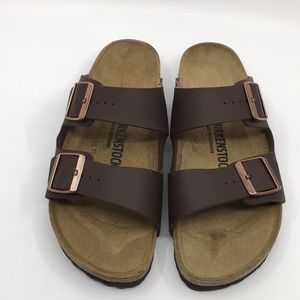 Birkenstock Arizona Bs Birko-Flor Vegan Two Strap Brown Sandals Sz EU 41 US 10 N